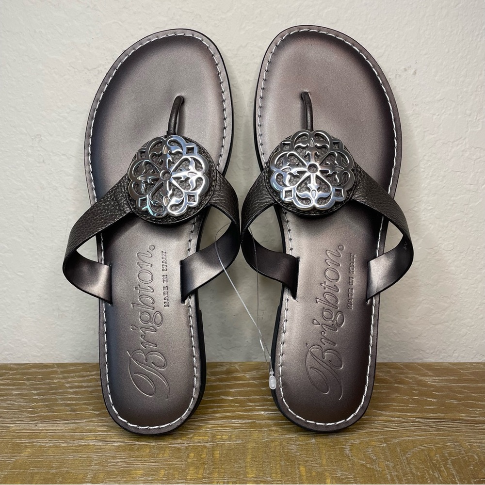 Brighton Alice Thong Sandals Pewter Color with Silver accent Size 7